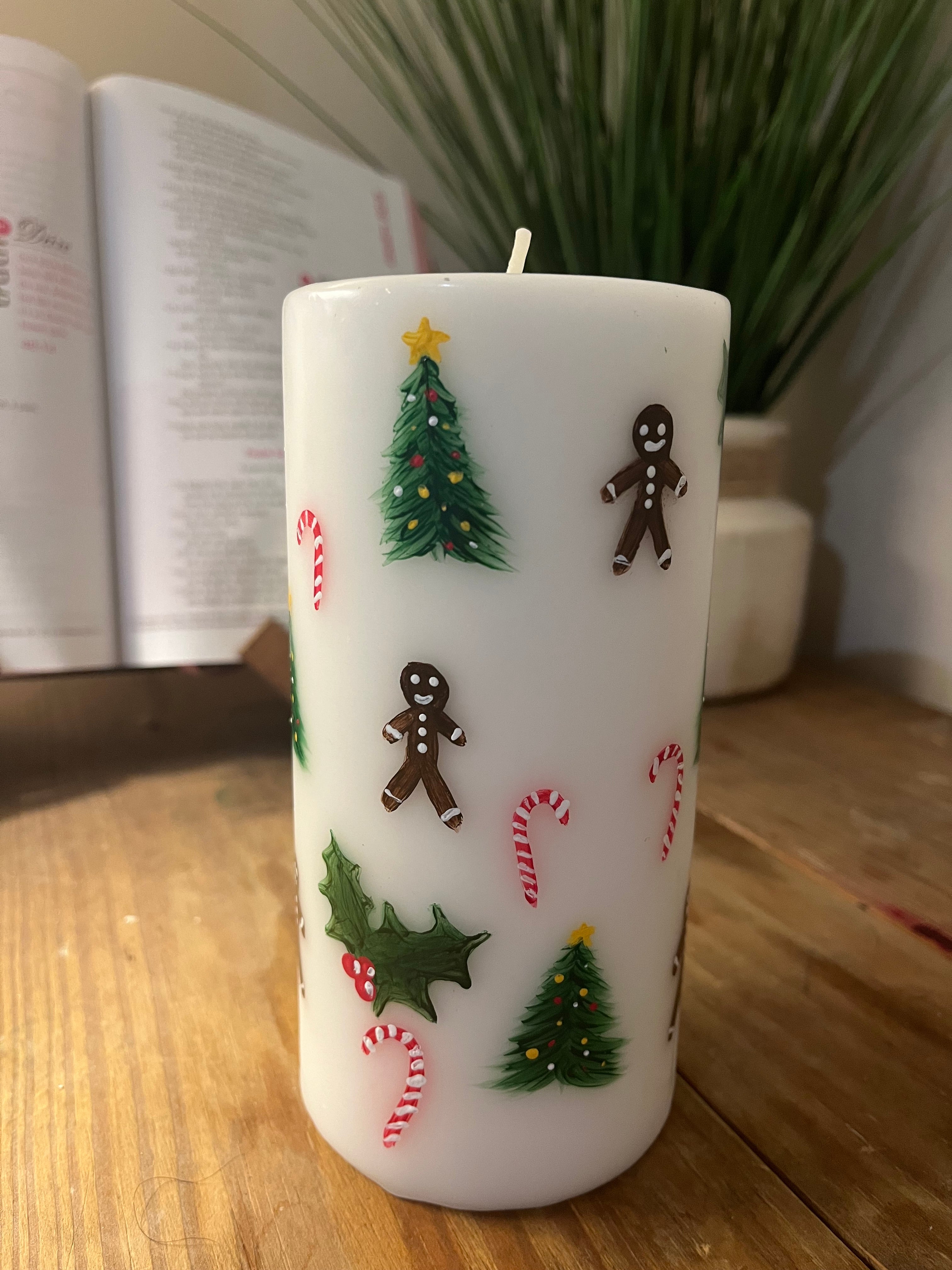 Custom Hand-Painted Christmas Pillar Candle