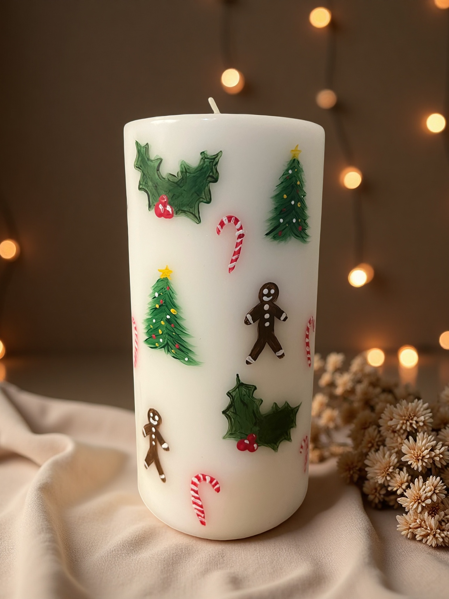 Custom Hand-Painted Christmas Pillar Candle